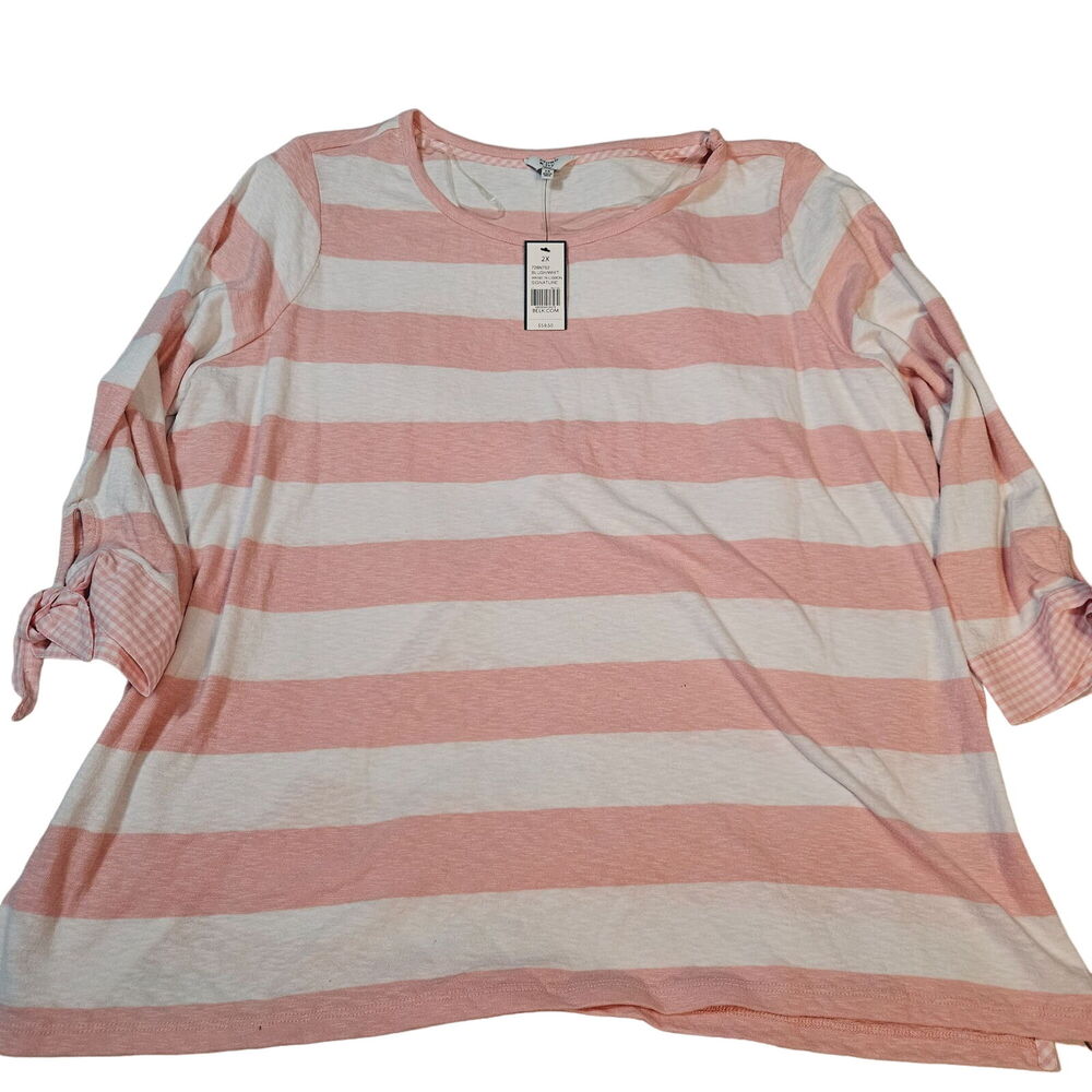 Crown & Ivy Womens Blouse Multicolor Size 2X 100% Cotton 3/4 Sleeve Pullover